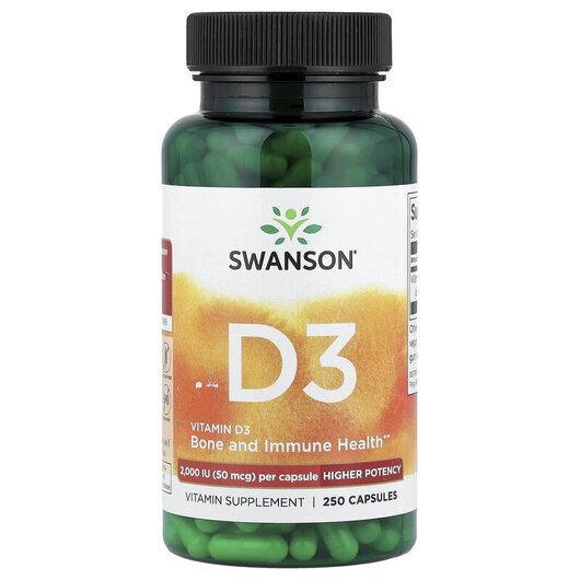 Основное фото товара Vitamin D3 2000 IU Основное фото товара Swanson, Витамин D3, D3 2000 IU, 250 капсул