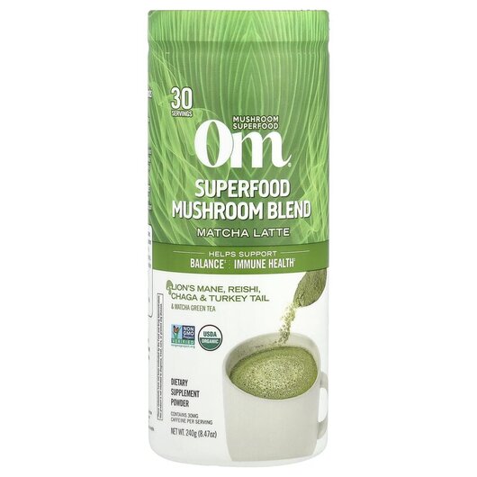 Основное фото товара Om Mushroom Superfood, Грибы, Mushroom Matcha Latte Blend, 240 г