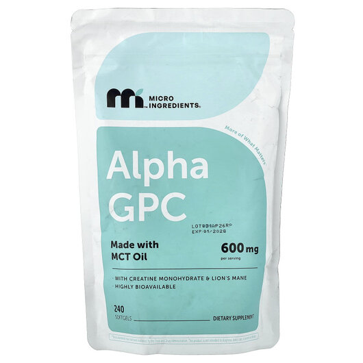 Основне фото товару Alpha GPC Основне фото товару Micro Ingredients, Alpha GPC, Альфа-гліцерилфосфорілхолін, 240 ка