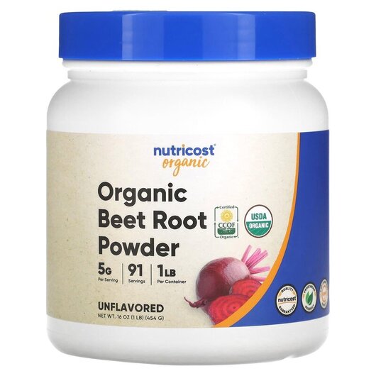Основне фото товару Nutricost, Organic Beet Root Powder Unflavored, Червоний буряк, 4