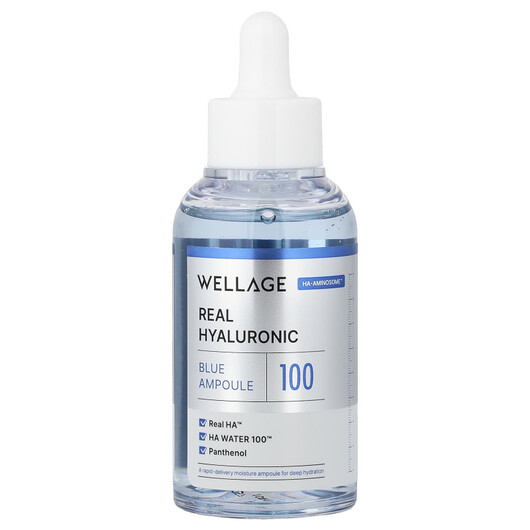 Основне фото товару Real Hyaluronic Blue Ampoule 100 Основне фото товару Wellage, Real Hyaluronic Blue Ampoule 100, Сироватка, 60 мл