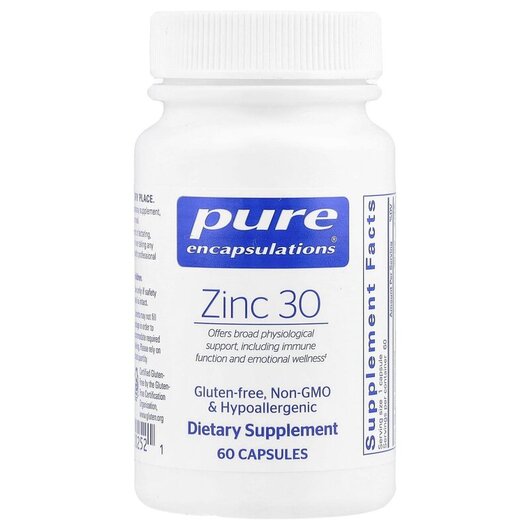 Основное фото товара Zinc 30 mg Основное фото товара Pure Encapsulations, Цинк пиколинат 30 мг, Zinc 30 mg, 60 капсул
