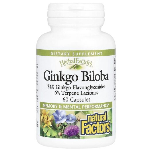 Основное фото товара Natural Factors, Гинкго Билоба, Ginkgo Biloba 60, 60 капсул