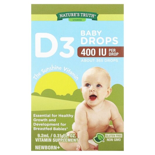 Основне фото товару Vitamins D3 Baby Drops Newborn+ 400 IU Основне фото товару Vitamins D3 Baby Drops Newborn+ 400 IU, Вітаміни, 9.2 мл