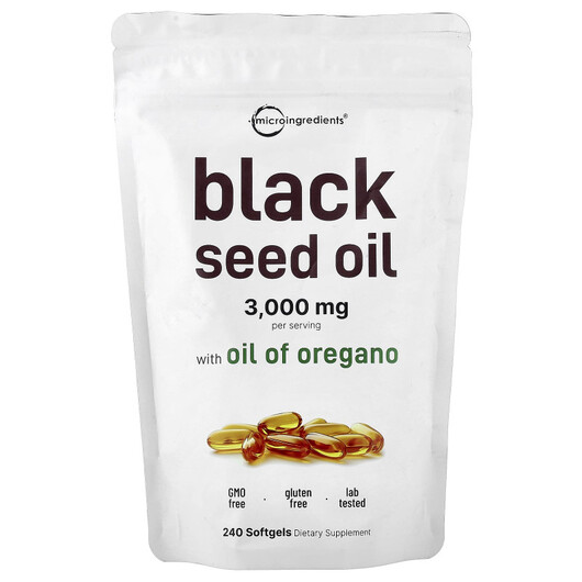 Основне фото товару Black Seed Oil With Oil of Oregano, Чорний кмин, 240 капсул