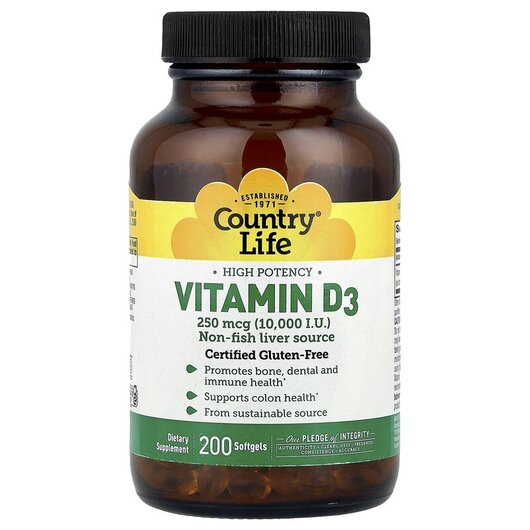 Основне фото товару Vitamin D3 High Potency 250 mcg 10000 IU Основне фото товару Vitamin D3 High Potency 250 mcg 10000 IU, Вітамін D3, 200 капсул