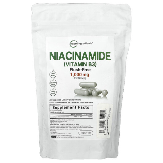 Основное фото товара Micro Ingredients, Ниацинамид, Niacinamide Vitamin B3, 400 капсул