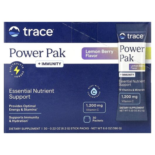 Основне фото товару PowerPak + Immunity Lemon Berry Основне фото товару Trace, PowerPak + Immunity Lemon Berry, Підтримка імунітету, 30 ш