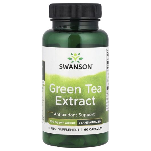 Основне фото товару Swanson, Green Tea Extract 500 mg, Екстракт Зеленого Чаю, 60 капс