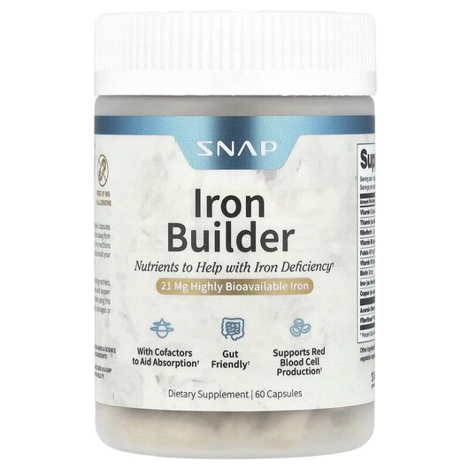Основне фото товару Snap Supplements, Iron Builder, Залізо, 60 капсул