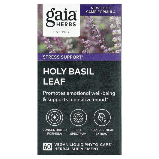 Основне фото товару Gaia Herbs, Holy Basil Leaf, Базилік, 60 Vegetarian Liquid Phyto-