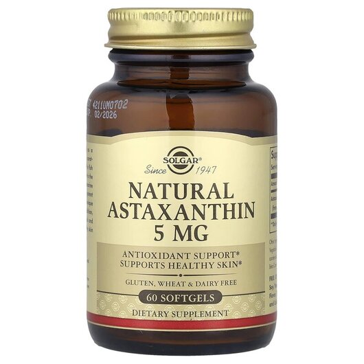 Основне фото товару Astaxanthin 5 mg Основне фото товару Solgar, Astaxanthin 5 mg, Астаксантин 5 мг, 60 капсул