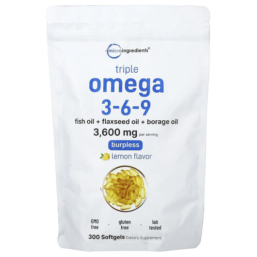 Основное фото товара Micro Ingredients, Омега 3, Triple Omega, 300 капсул