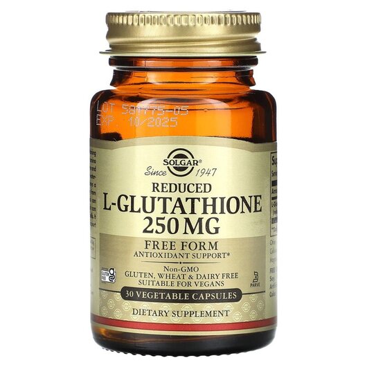 Основное фото товара Reduced L-Glutathione 250 mg Основное фото товара Solgar, L-Глутатион, Reduced L-Glutathione 250 mg, 30 капсул