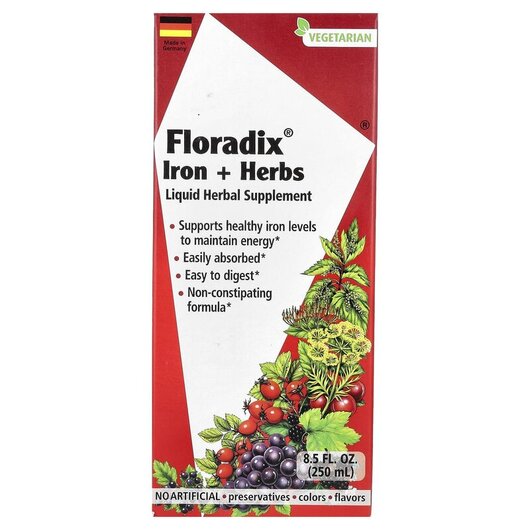 Основне фото товару Gaia Herbs, Floradix Iron + Herbs, Залізо, 250 мл