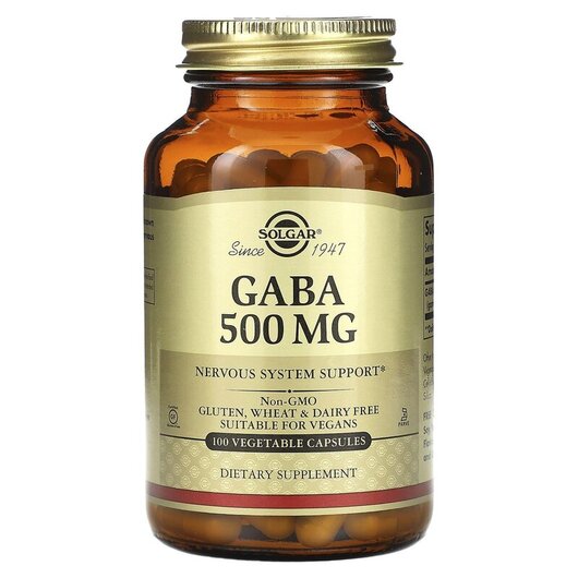 Основне фото товару GABA 500 mg Основне фото товару Solgar, GABA 500 mg, ГАМК, 100 капсул