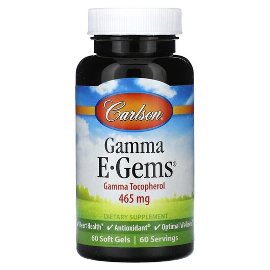 Основне фото товару Carlson, E-Gems Gamma Tocopherol 465 mg, Токотрієноли, 60 капсул
