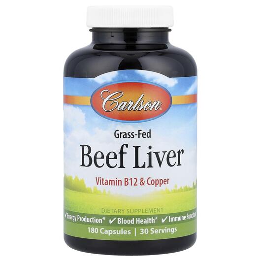 Основное фото товара Carlson, Бычья печень, Grass-Fed Beef Liver, 180 капсул