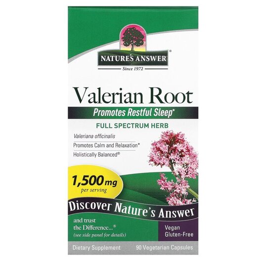 Основное фото товара Valerian Root 1500 mg Основное фото товара Nature's Answer, Валериана, Valerian Root 1500 mg, 90 капсул
