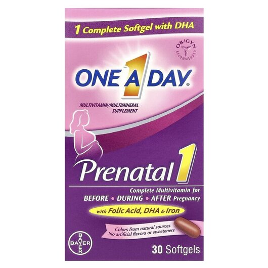 Основне фото товару One-A-Day, Prenatal 1, Вітаміни для вагітних, 30 капсул