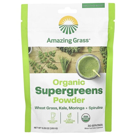 Основное фото товара Amazing Grass, Супергринс, Organic Supergreens Powder, 150 г