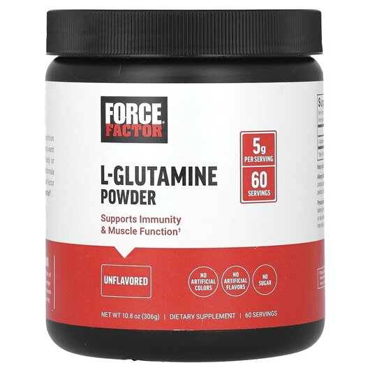 Основное фото товара L-Glutamine Powder Unflavored Основное фото товара Force Factor, L-Глутамин, L-Glutamine Powder Unflavored, 306 г