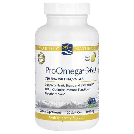 Основное фото товара Nordic Naturals, Омега Лимон 1000 мг, ProOmega 3-6-9, 120 капсул