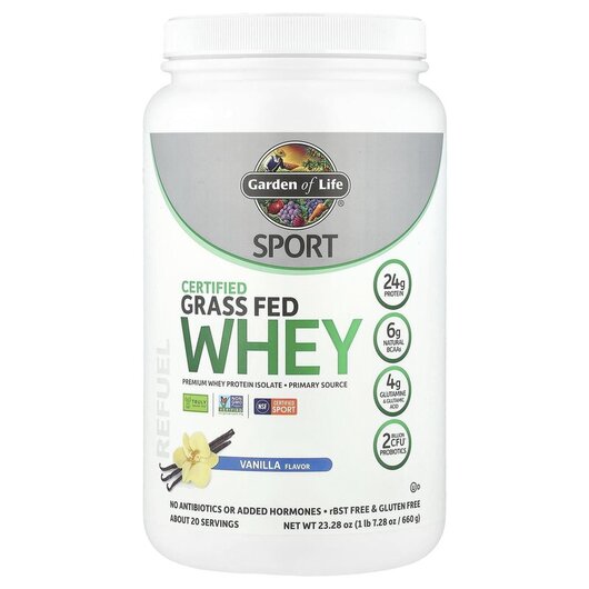Основне фото товару Sport Certified Grass Fed Whey Vanilla Основне фото товару Sport Certified Grass Fed Whey Vanilla, Протеїн Ізолят, 640 г