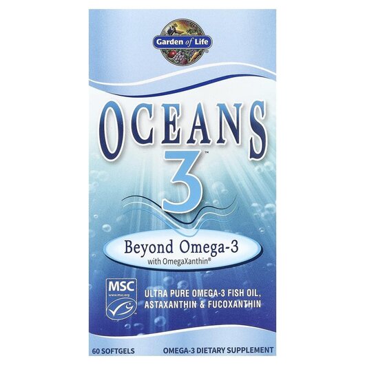 Основное фото товара Oceans 3 Beyond Omega-3 with OmegaXanthin Основное фото товара Garden of Life, Рыбий жир Омега-3, Oceans Omega-3, 60 капсул