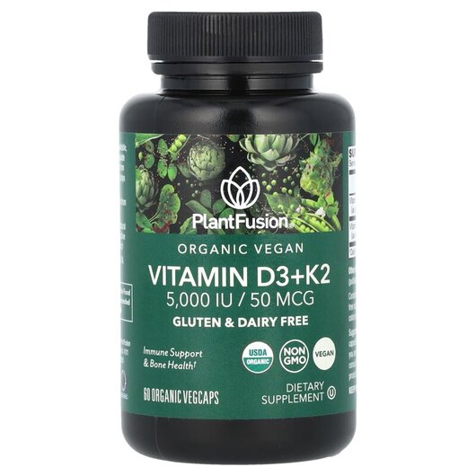 Основное фото товара Organic Vegan Vitamin D3+ K2 5000 IU/50 mcg Основное фото товара Organic Vegan Vitamin D3+ K2 5000 IU/50, Витамин D3, 60 Organic V