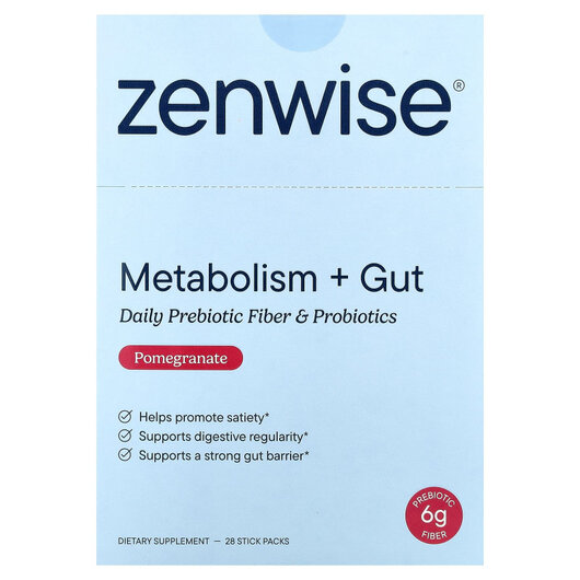 Основне фото товару Metabolism + Gut Pomegranate Основне фото товару Zenwise, Metabolism + Gut Pomegranate, Пребіотики, 28 шт