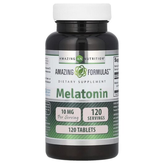 Основне фото товару Melatonin 10 mg Основне фото товару Amazing Nutrition, Melatonin 10 mg, Мелатонін, 120 таблеток