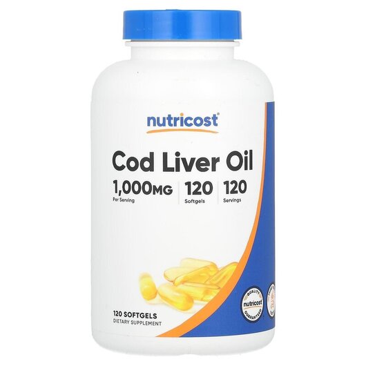 Основное фото товара Cod Liver Oil 1000 mg Основное фото товара Nutricost, Масло печени трески, Cod Liver Oil 1000 mg, 120 капсул