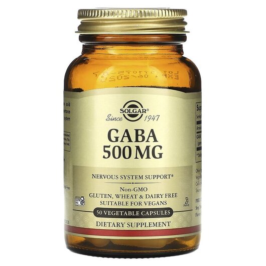 Основне фото товару GABA 500 mg Основне фото товару Solgar, GABA 500 mg, ГАМК, 50 капсул