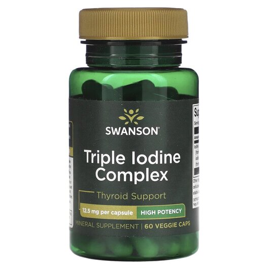 Основне фото товару Triple Iodine Complex High Potency 12.5 mg Основне фото товару Swanson, Triple Iodine Complex High Potency 12.5 mg, Йод, 60 капс