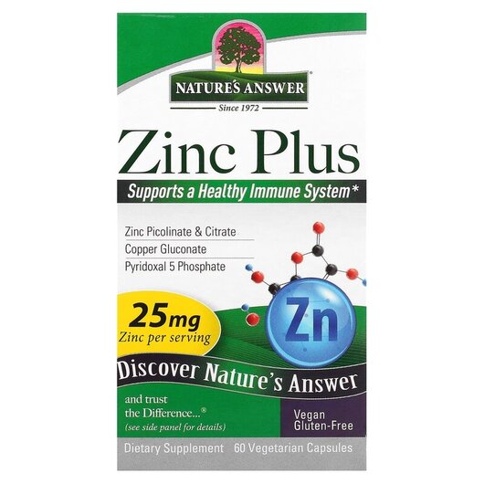 Основное фото товара Цинк Плюс 25 мг, Zinc Plus 25 mg 60 Vegetarian, 60 капсул