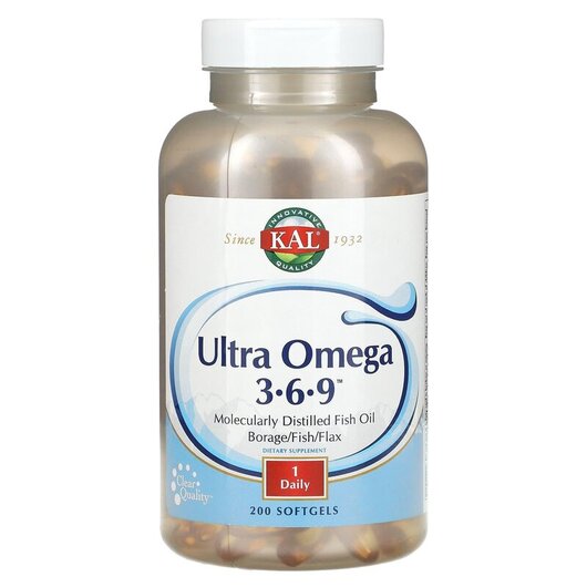 Основное фото товара KAL, Омега 3 6 9, Ultra Omega 3-6-9, 200 капсул