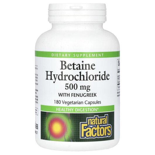 Основное фото товара Betaine Hydrochloride with Fenugreek 500, Бетаин гидрохлорид, 180