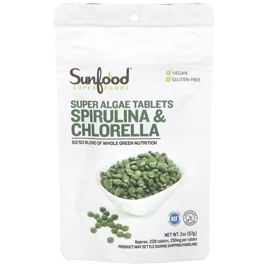 Основное фото товара Spirulina & Chlorella Super Algae Tablets 250 mg, Суперфуд, 2