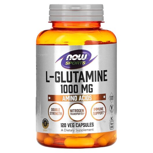 Основне фото товару L-Glutamine Double Strength 1000 mg Основне фото товару NOW Foods, L-Glutamine Double Strength, L-Глутамін, 120 капсул