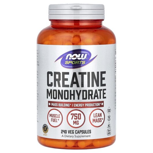 Основне фото товару Sports Creatine Monohydrate 750 mg Основне фото товару NOW Foods, Sports Creatine Monohydrate 750 mg, Креатин, 240 капсу
