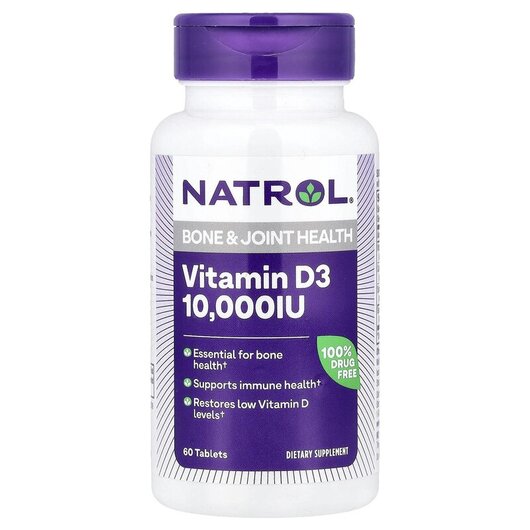 Основне фото товару Natrol, Vitamin D3 Maximum Strength 10000 IU, Вітамін D3, 60 табл