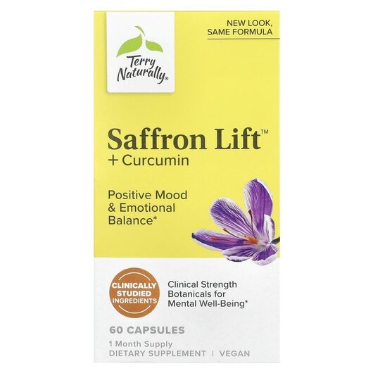 Основне фото товару Terry Naturally, Saffron Life + Curcumin, Шафран, 60 капсул