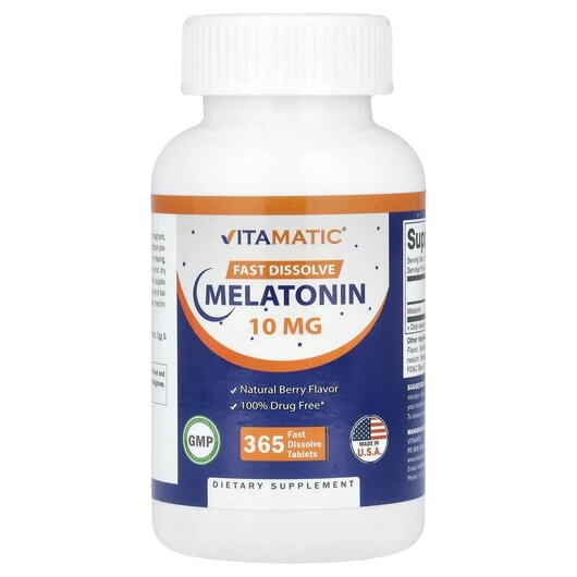 Основне фото товару Melatonin Berry 10 mg Основне фото товару Vitamatic, Melatonin Berry 10 mg, Мелатонін, 365 таблеток