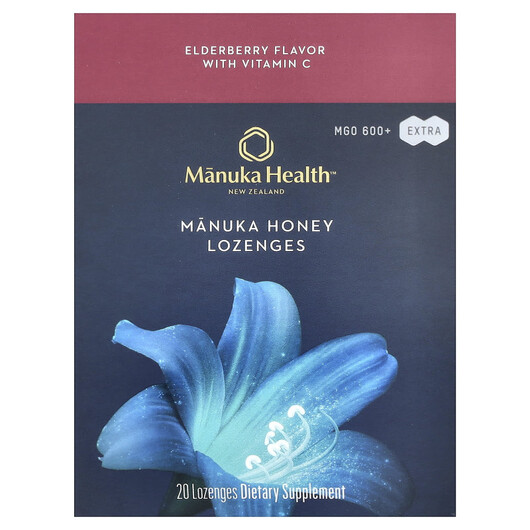 Основне фото товару Manuka Honey Lozenges Elderberry MGO 600+, Манука Мед, 20 таблето