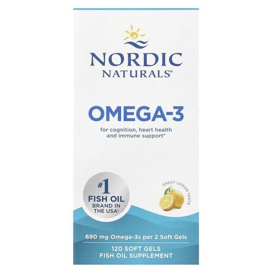 Основное фото товара Nordic Naturals, Омега 3, Omega-3 Lemon 345 mg, 120 капсул