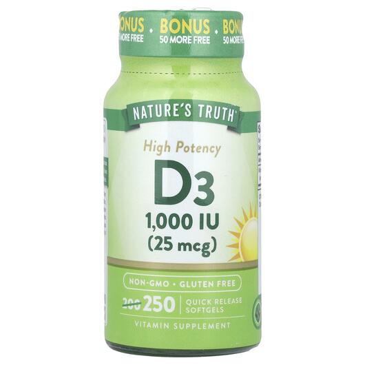 Основне фото товару Nature's Truth, Vitamin D3 1000 IU, Вітамін D3, 250 капсул