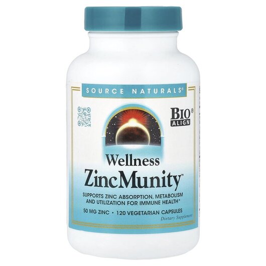 Основне фото товару Wellness ZincMunity 50 mg Основне фото товару Source Naturals, Wellness ZincMunity 50 mg, Цинк, 120 капсул