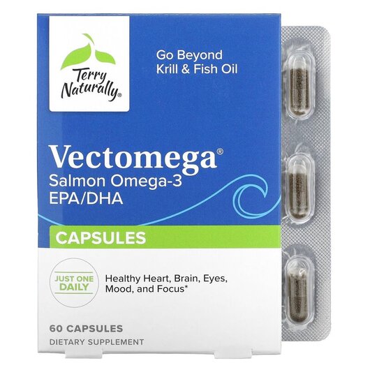 Основне фото товару Terry Naturally, Vectomega Salmon Omega-3 EPA/DHA, ДГК, 60 капсул