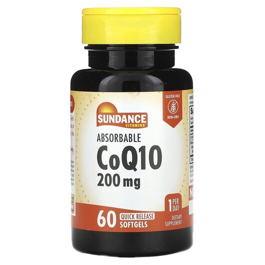 Основное фото товара Absorbable CoQ10 200 mg Основное фото товара Sundance Vitamins, Коэнзим CoQ10, Absorbable CoQ10 200 mg, 60 кап